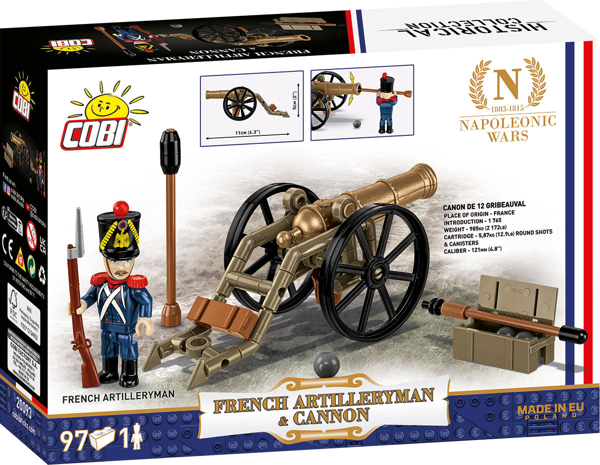 COBI Napoleonic Wars French Artilleryman & Cannon Building Set, 97 Pieces