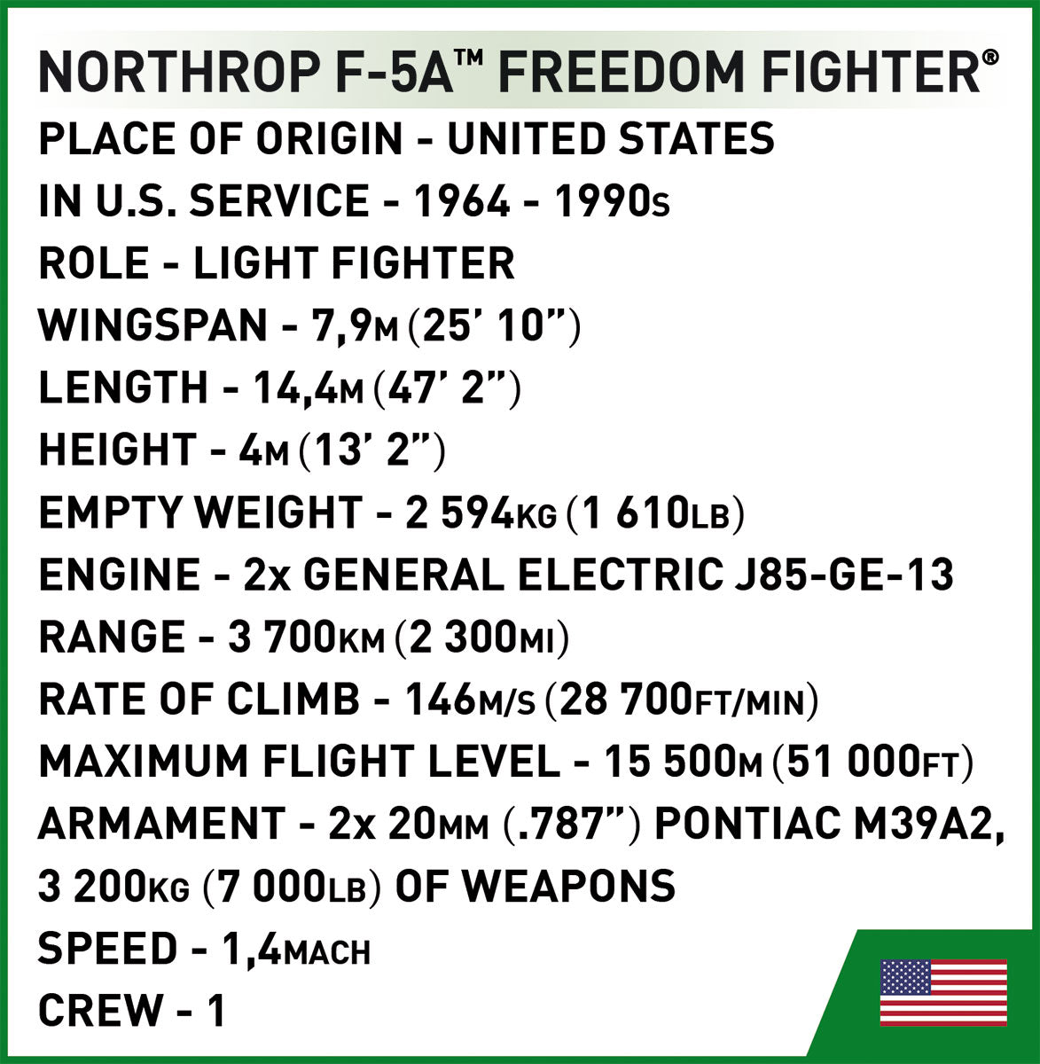 COBI Historical Collection Vietnam War Northrop F-5A Freedom Fighter Aircraft