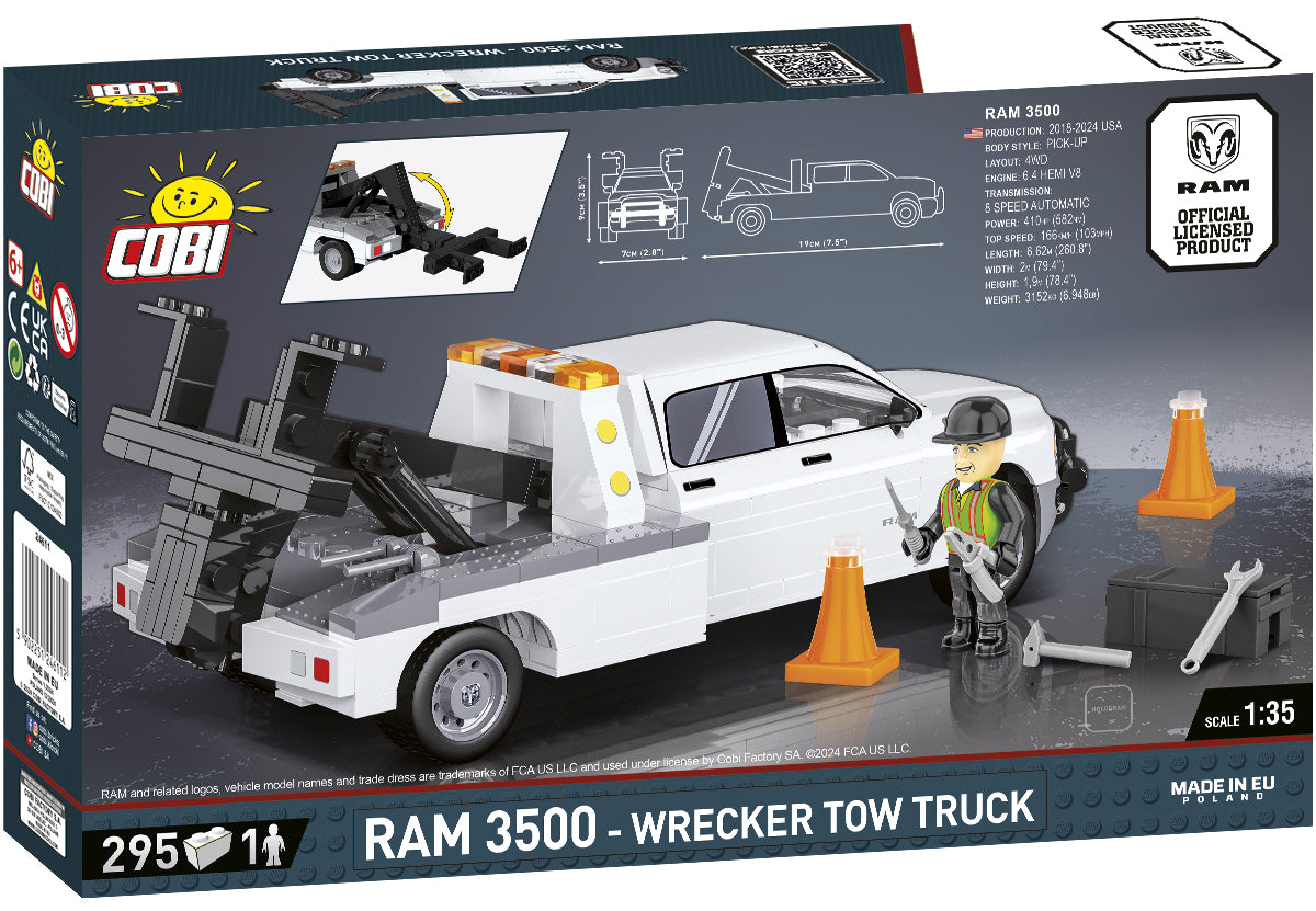 COBI DODGE RAM 3500 Wrecker Tow Truck Building Set, 295 Pieces