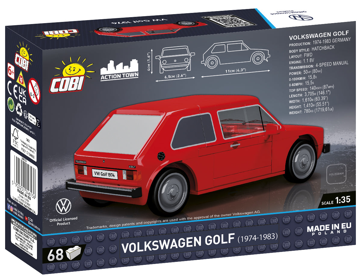 COBI Action Town Volkswagen Golf (1974-1983) Vehicle Building Set, 68 Pieces
