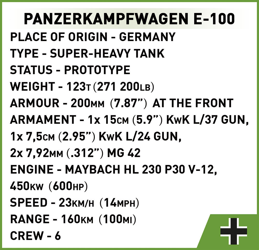COBI Historical Collection: World War II Panzerkampfwagen E-100 Tank