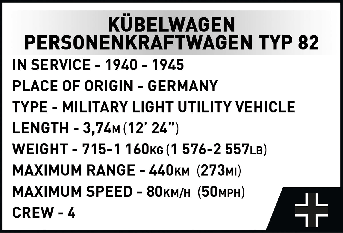 COBI Historical Collection WWII Kübelwagen (PKW TYPE 82) Vehicle - EXECUTIVE EDITION