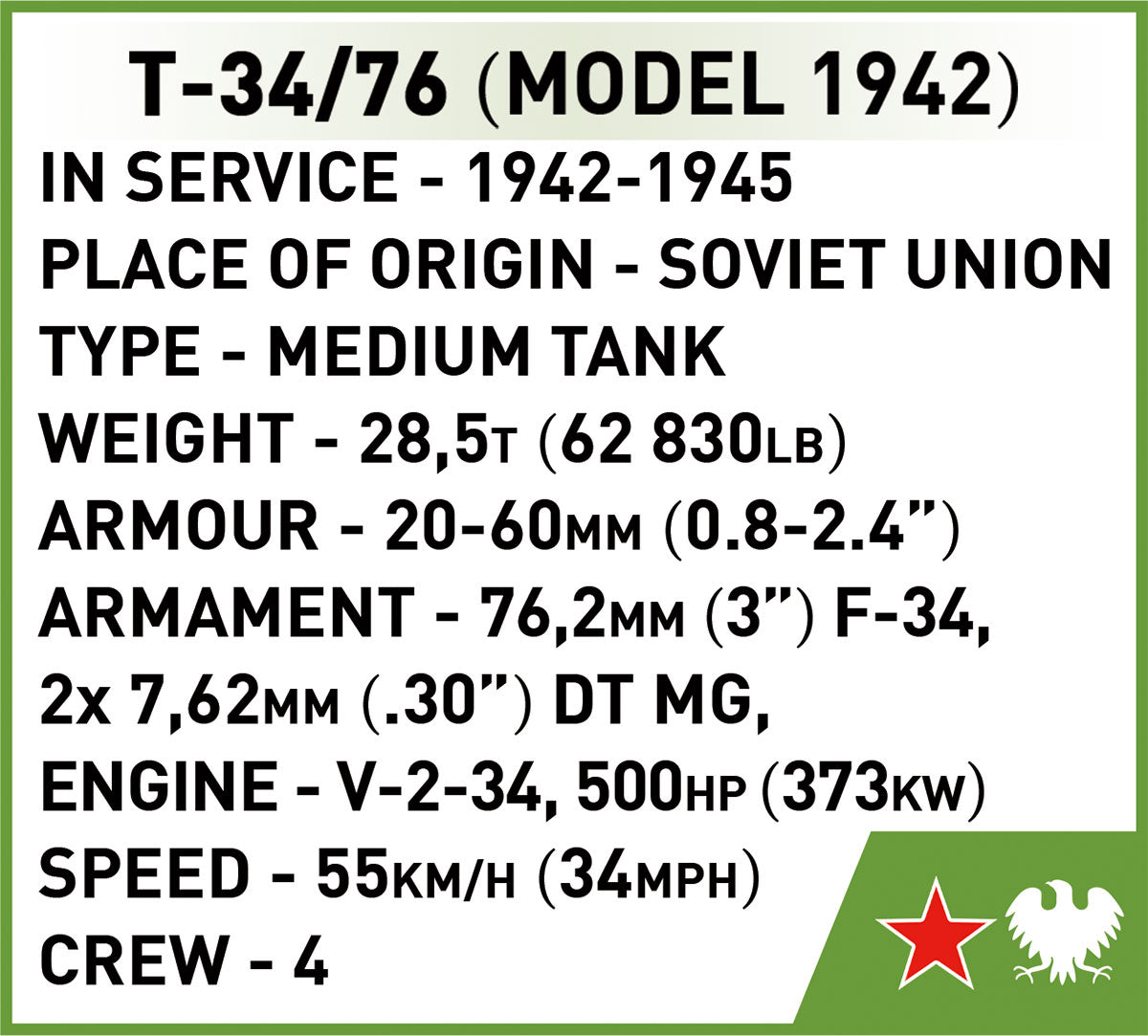 COBI Historical Collection WWII T-34/76 1:72 Scale Tank