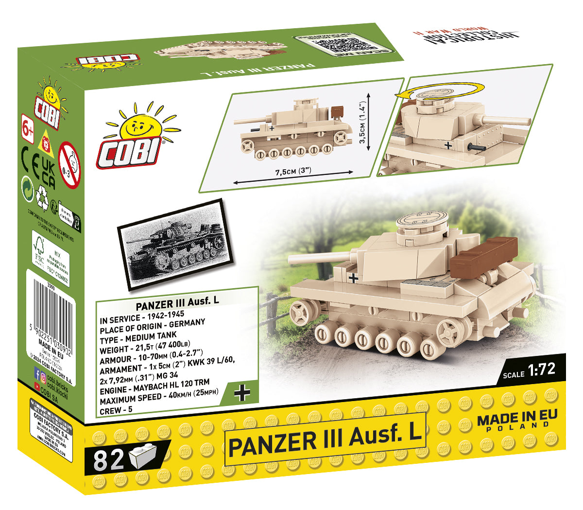 COBI Historical Collection WWII Pazner III Ausf. L 1:72 Scale Tank