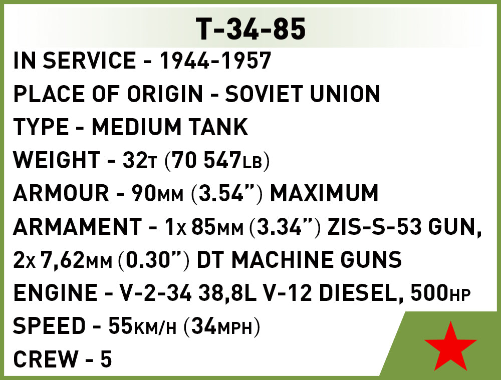 COBI Historical Collection WWII T-34-85 1:72 Scale Tank