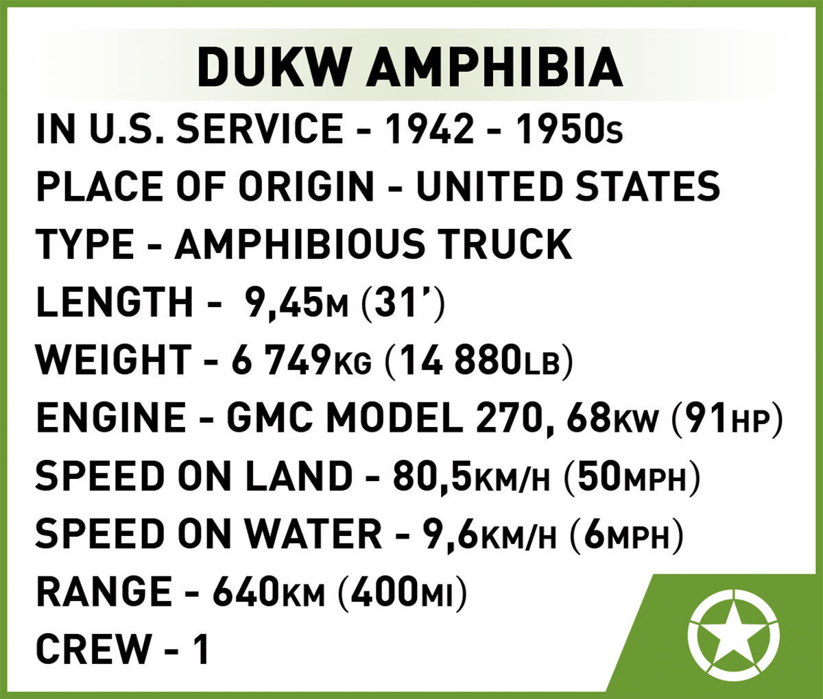 COBI Historical Collection WWII DUKW Amphibia