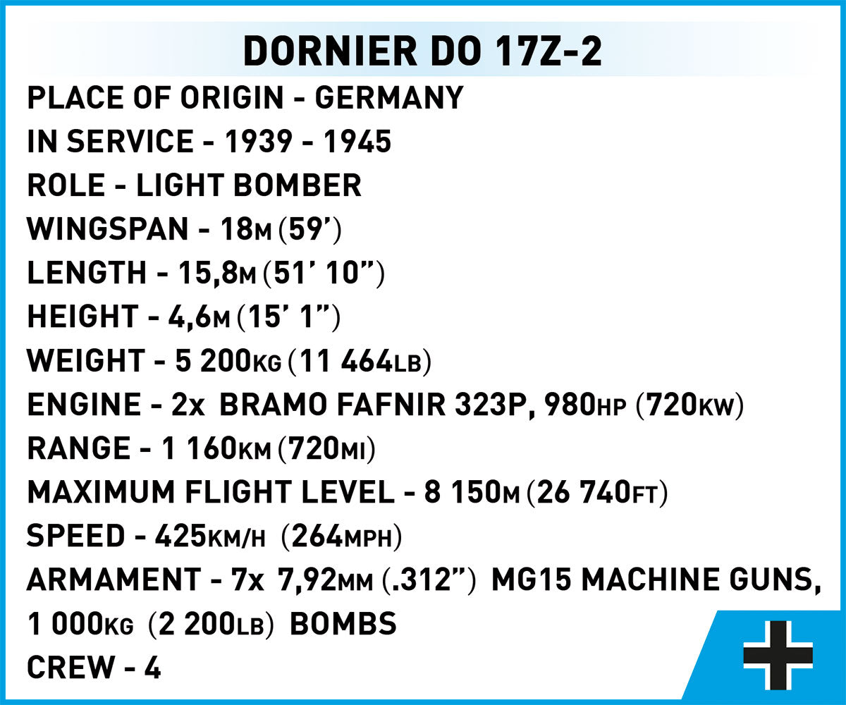 COBI Historical Collection WWII Dornier Do 17Z-2 Plane
