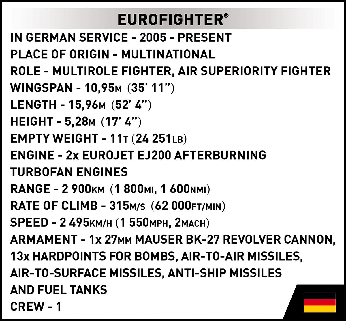COBI Armed Forces EUROFIGHTER (GERMANY) Historical Plane