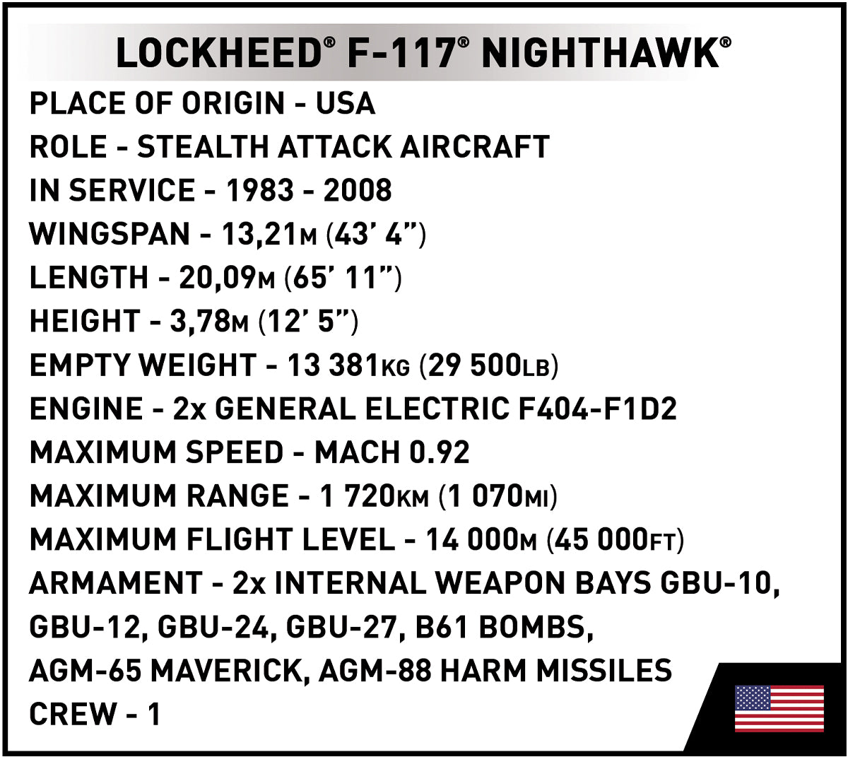 COBI Armed Forces F-117® Nighthawk® Aircraft Building Set