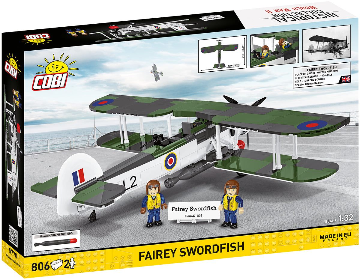 COBI Historical Collection WWII Fairey Swordfish Torpedo Bomber Aircraft Building Set, 806-pieces