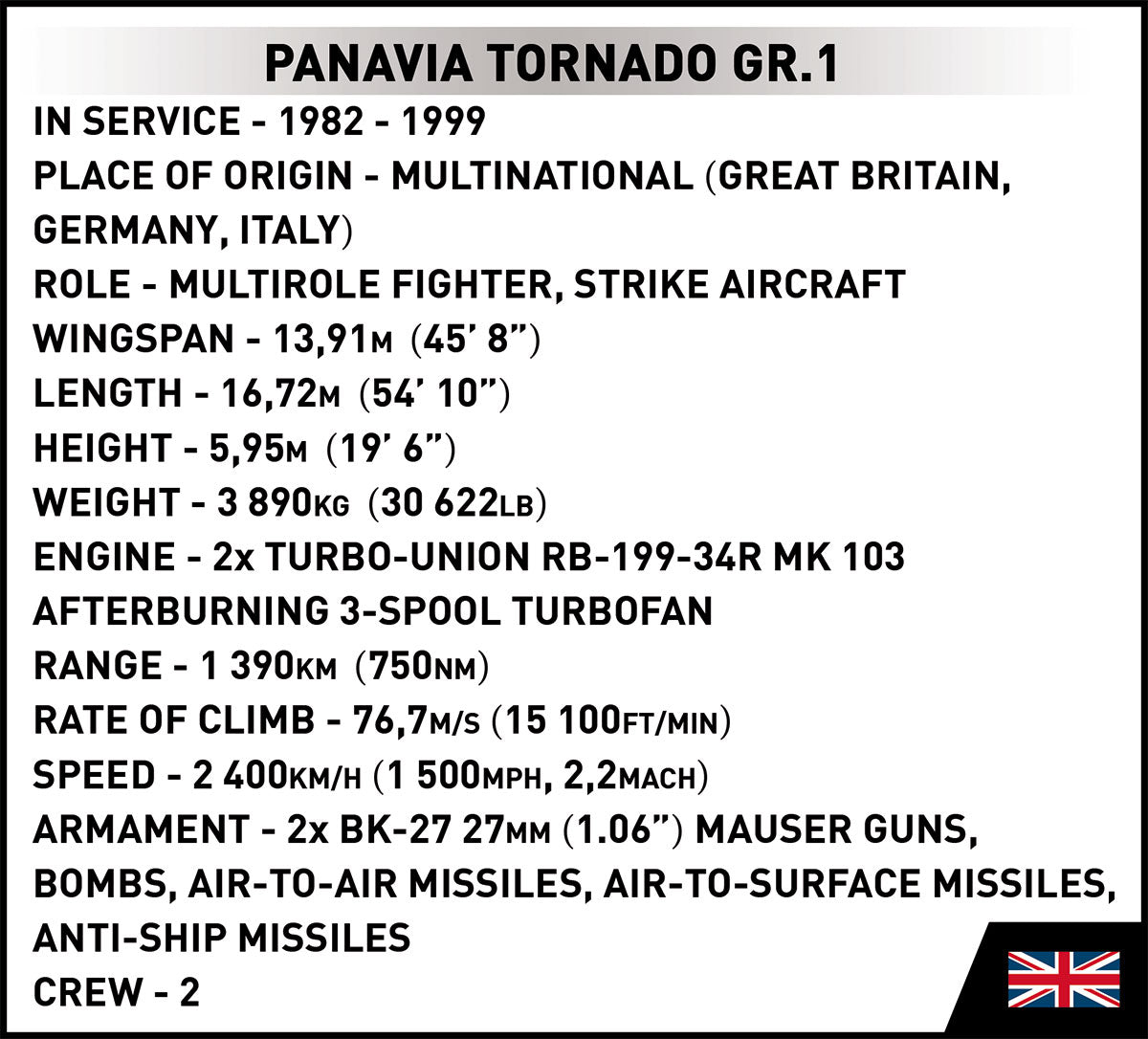 COBI Armed Forces Panavia Tornado GR.1 Aircraft
