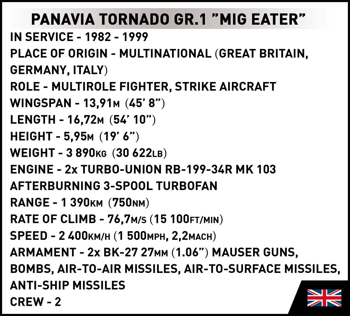 COBI Armed Forces Panavia Tornado GR.1 "Mig Eater" Aircraft