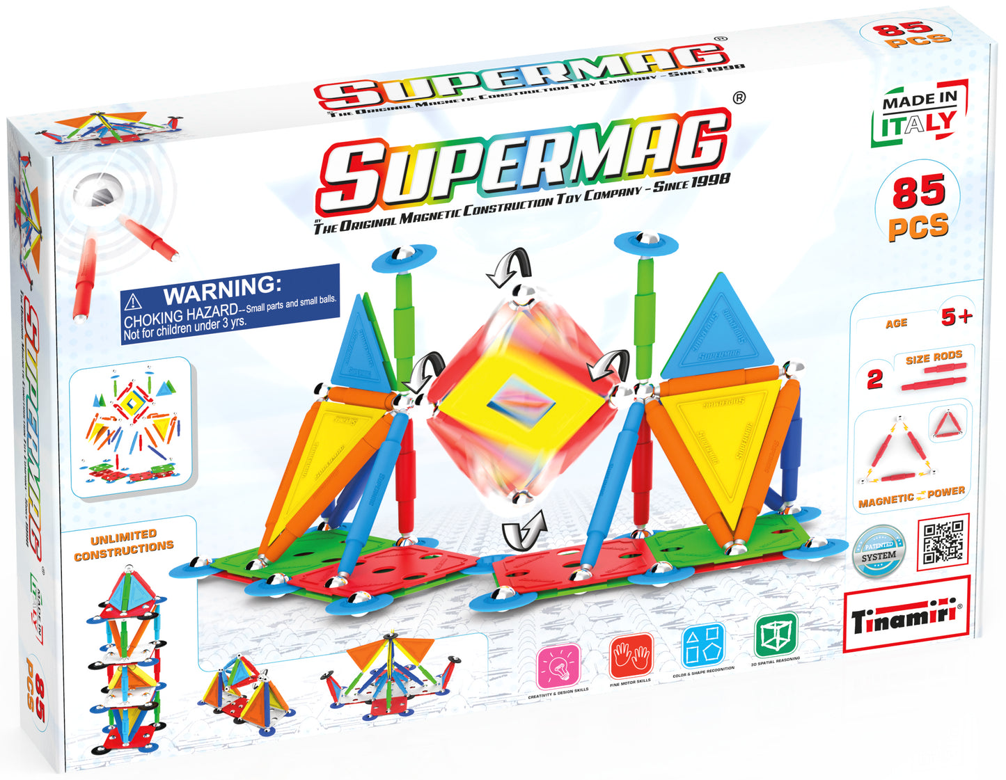 Tinamiri SUPERMAG - Multicolor 85 | Educational construction fun | 85 piece set | Europe-made | STEM | Toy Magnetic Building Sets | Magnet Toys |Supermag 0658
