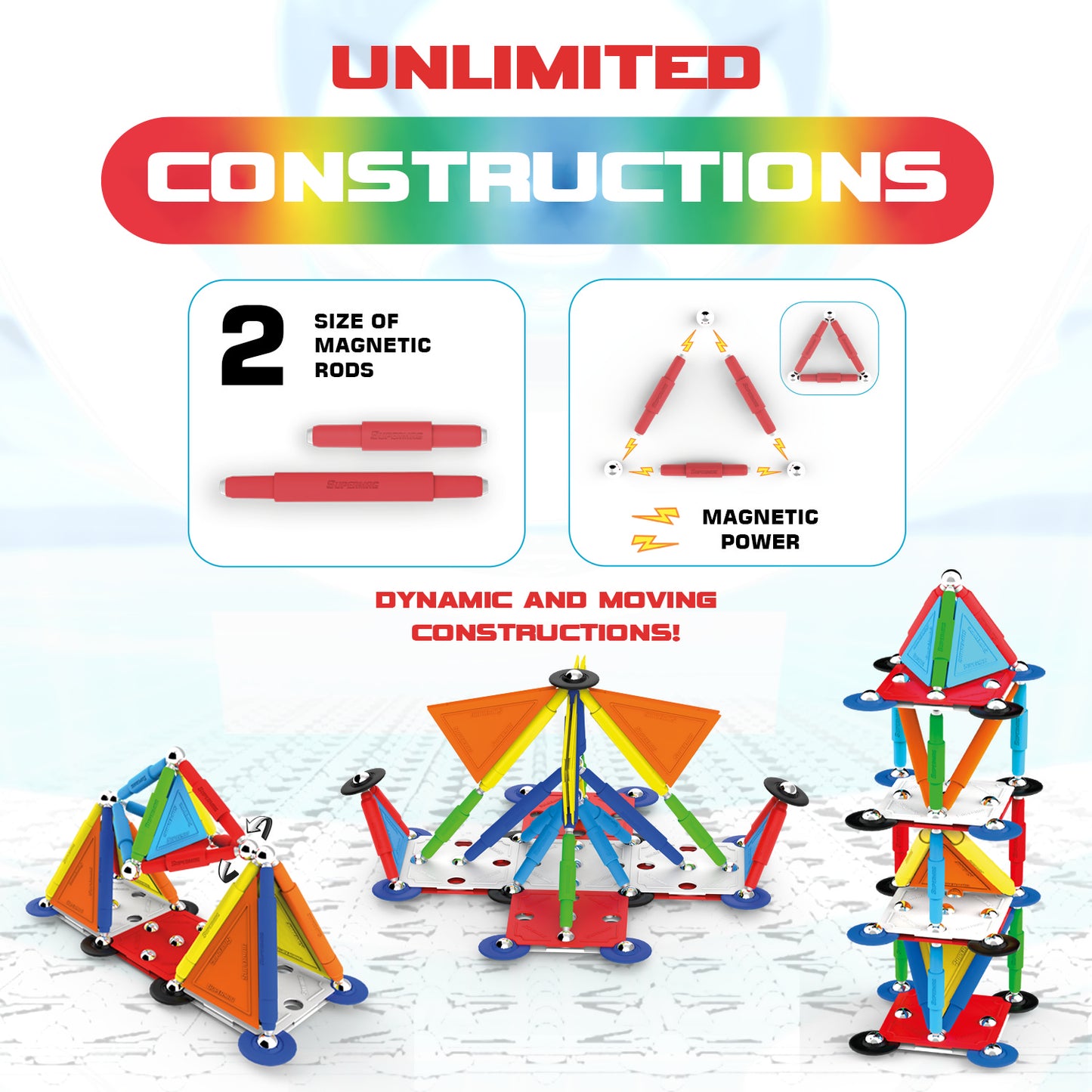 Tinamiri SUPERMAG - Multicolor 85 | Educational construction fun | 85 piece set | Europe-made | STEM | Toy Magnetic Building Sets | Magnet Toys |Supermag 0658