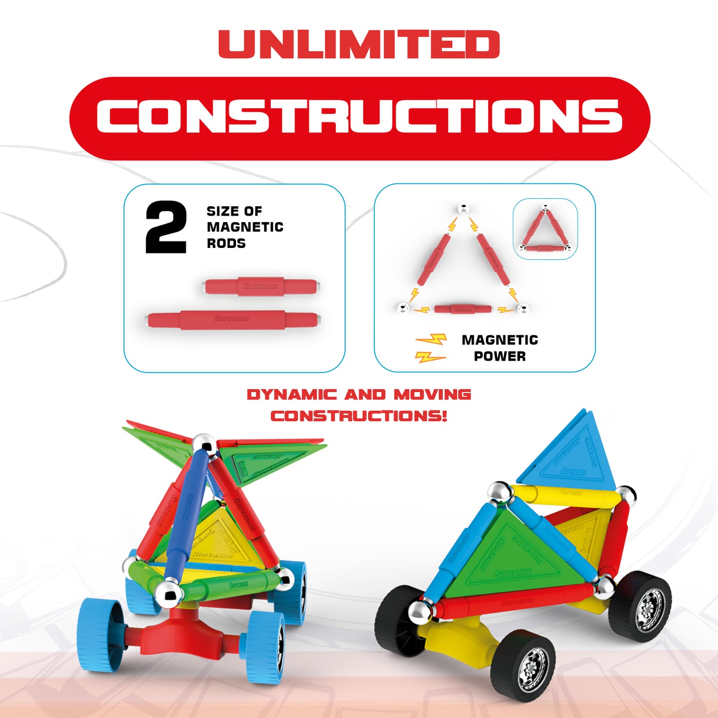 Tinamiri SUPERMAG - Wheels 40 | Educational construction fun | 40 piece set | Europe-made | STEM | Toy Magnetic Building Sets | Magnet Toys | Supermag 0660