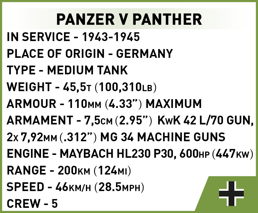 COBI Historical Collection WWII Panzer V Panther Tank
