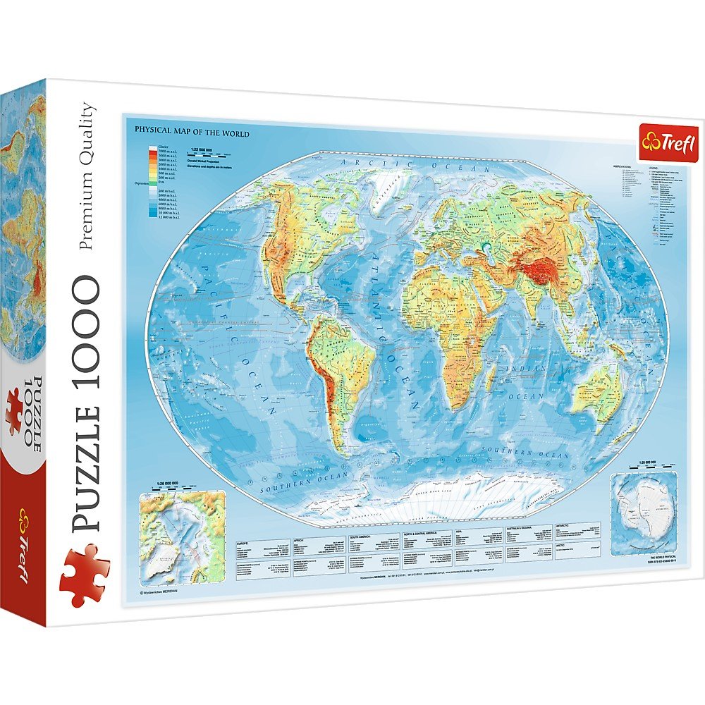 Trefl 1000 Piece Jigsaw Puzzle, Physical Map of the World