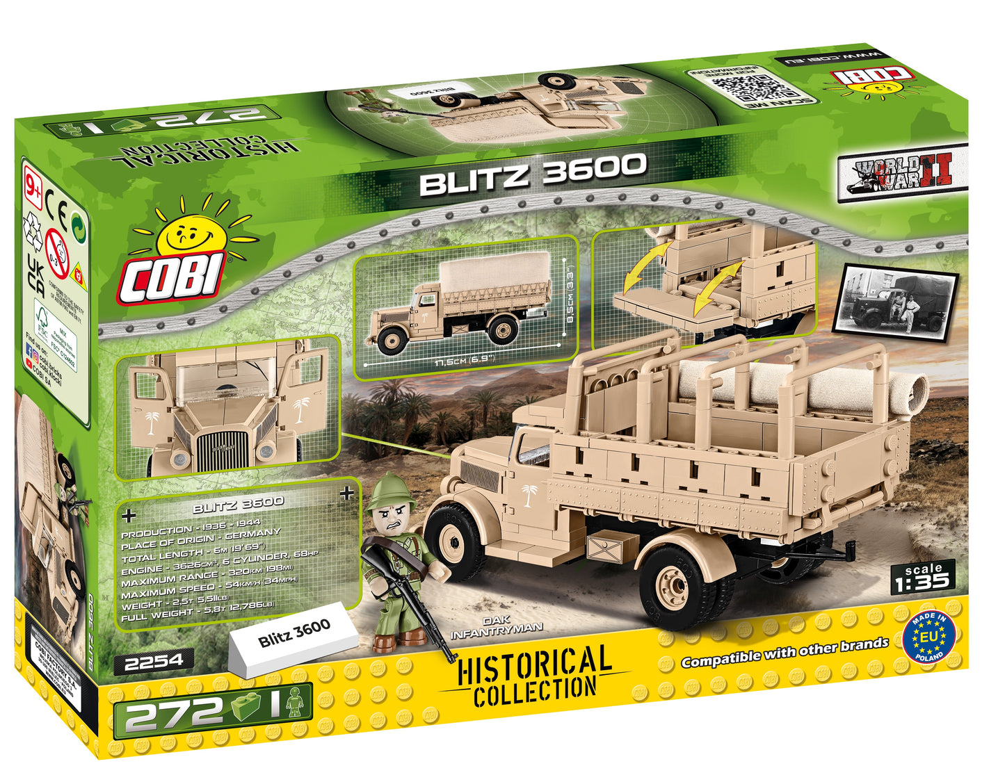 COBI Historical Collection Blitz 3600 Truck Building Set, 272 Pieces