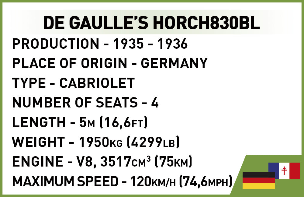 COBI Historical Collection World War II De Gaulle's Horch830BL Vehicle