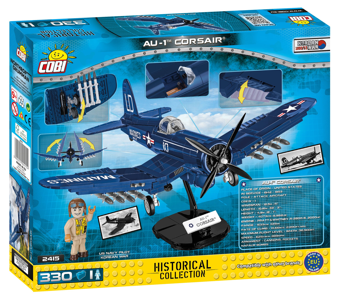 COBI Historical Collection AU-1 Corsair American Fighter Plane Building Set, 330 Pieces