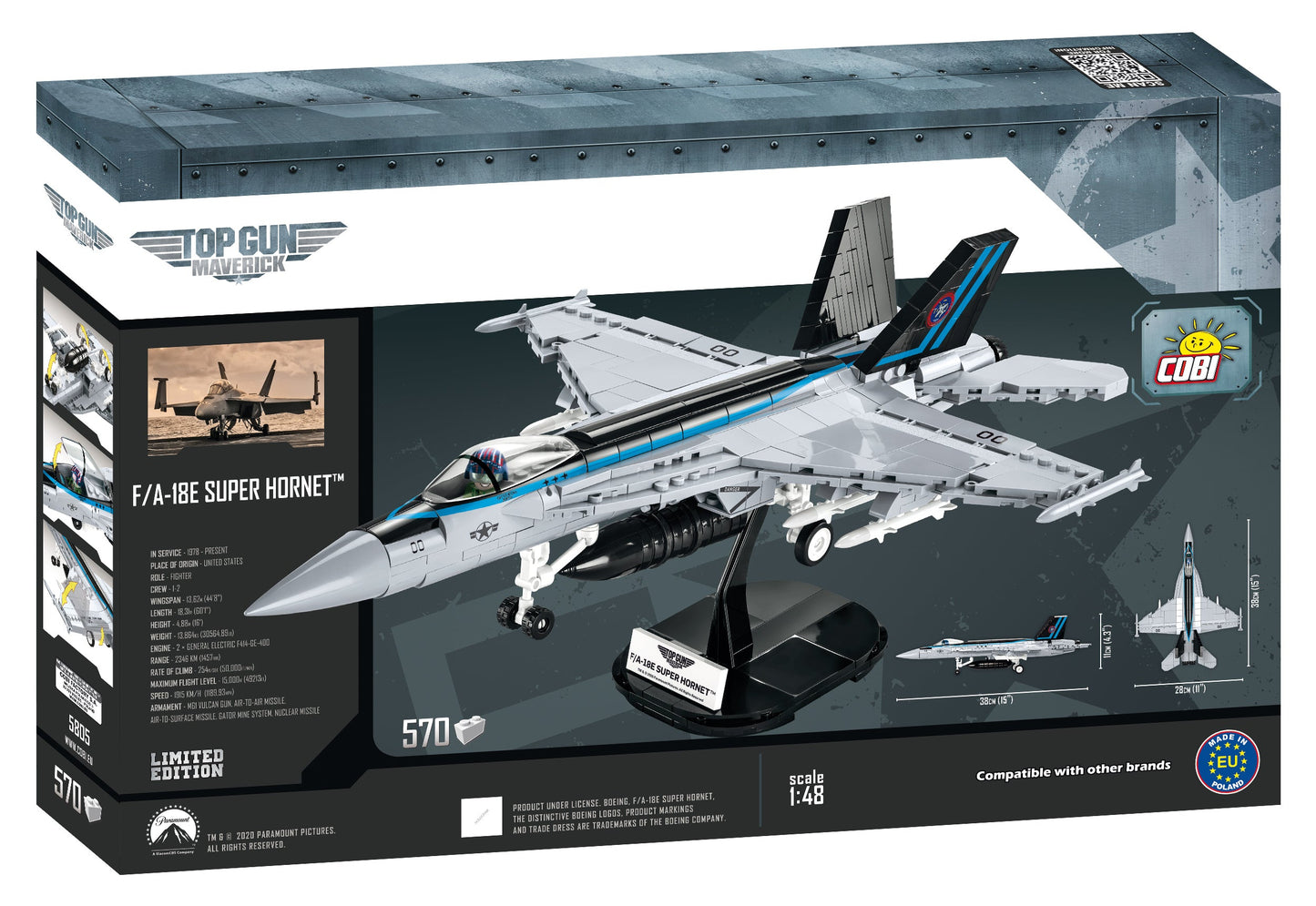 COBI TOP GUN: Maverick F/A-18E Super Hornet (Black/Silver) Building Set, 570 Pieces