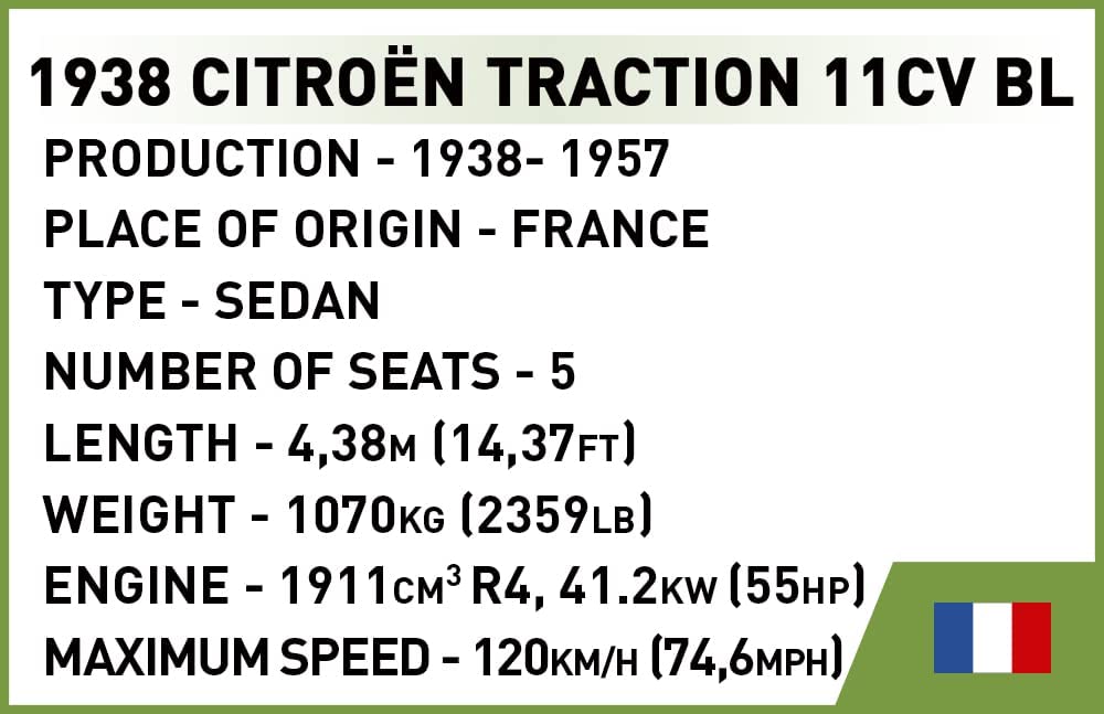 COBI Historical Collection: World War II Citroen Traction 11CV BL Vehicle
