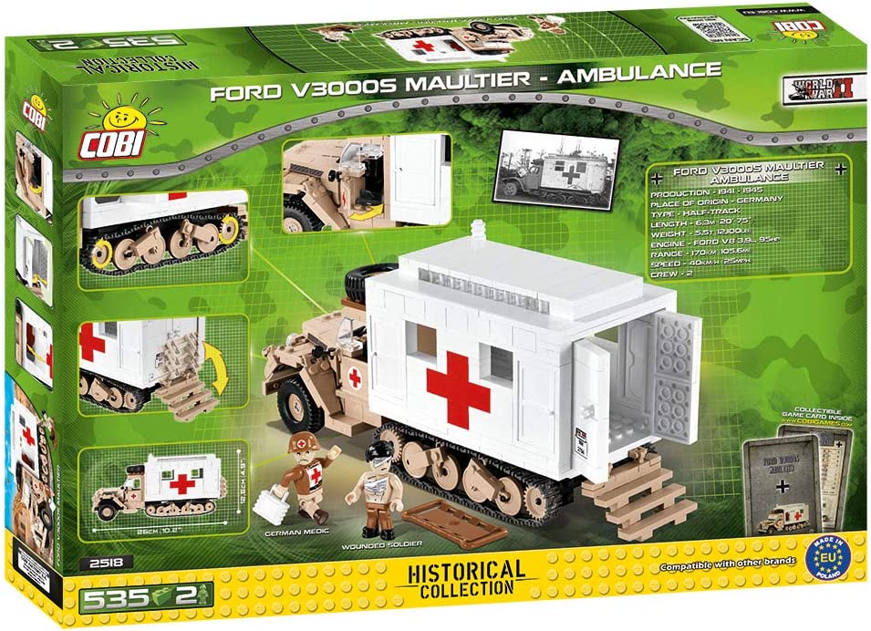 COBI Historical Collection Ford V3000S Maultier Ambulance Building Set, 280 Pieces