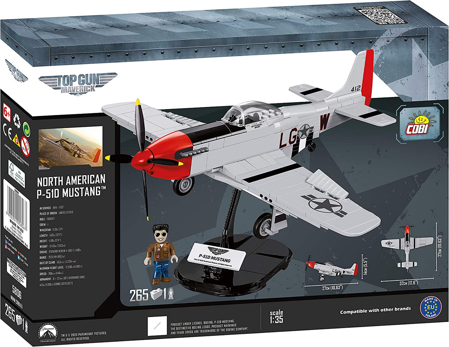 COBI TOP GUN: Maverick Mustang P-51D Building Set, 265 Pieces