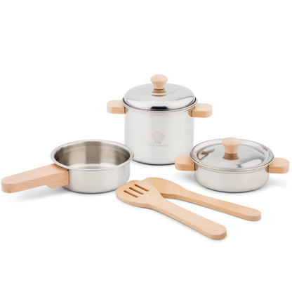 New Classic Toys Metal Pan Set with Wooden Handle