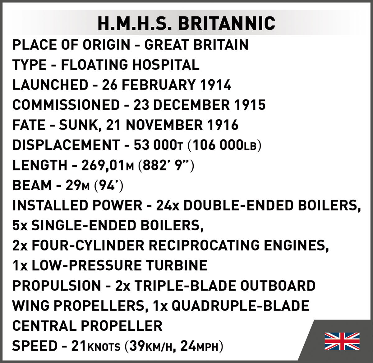 COBI Historical Collection H.M.H.S. Britannic