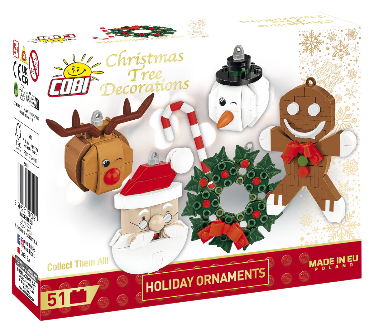 COBI Holiday Ornaments Christmas Tree Decorations Building Set, 51 Pieces