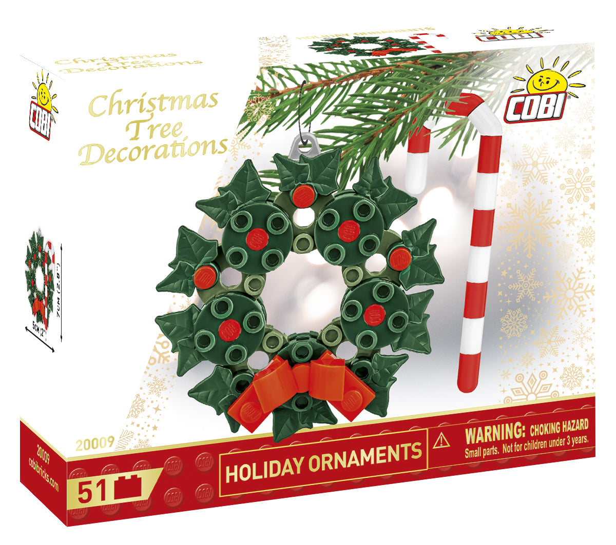 COBI Holiday Ornaments Christmas Tree Decorations Building Set, 51 Pieces