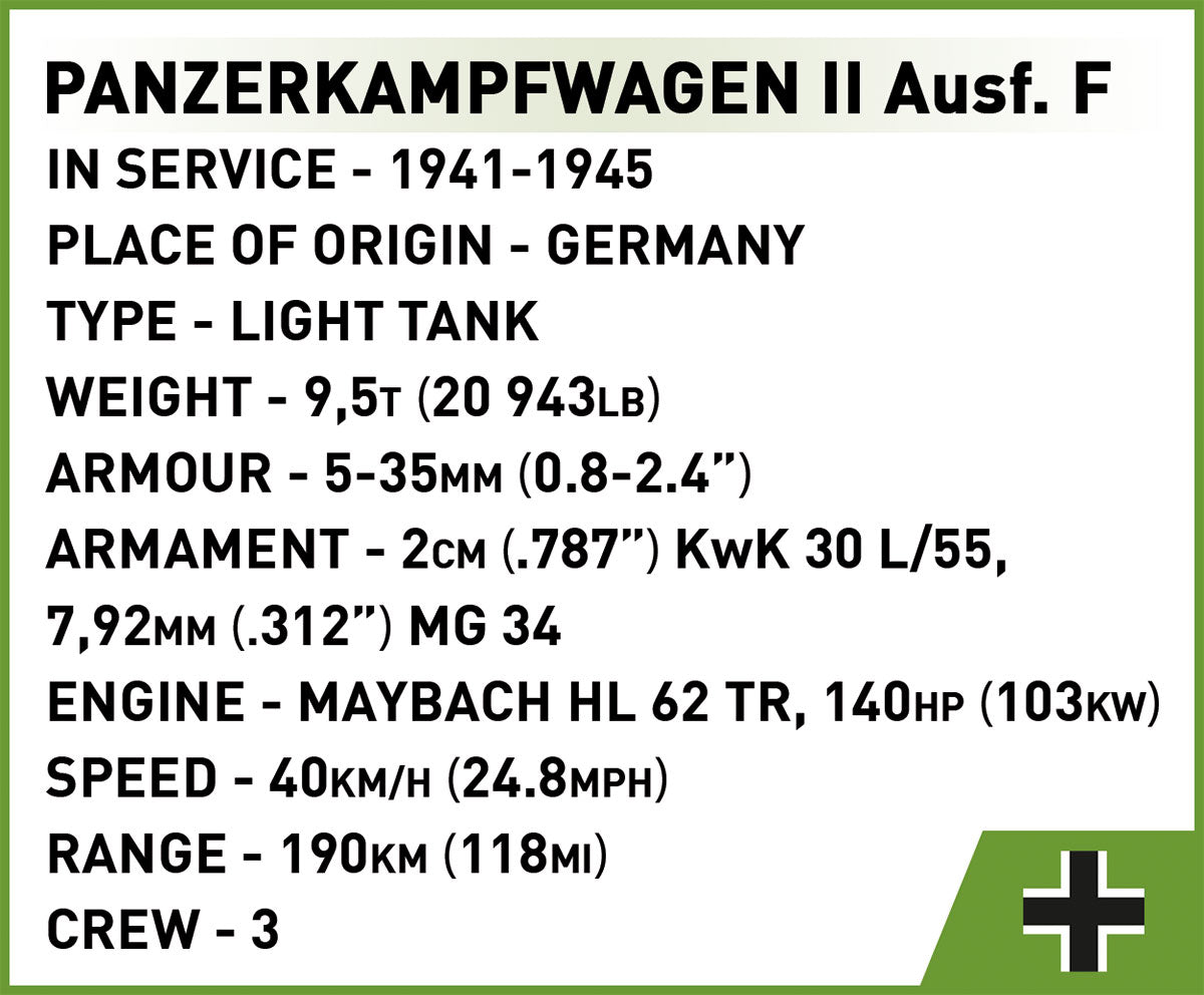 COBI Historical Collection WWII PANZERKAMPFWAGEN II Ausf. F Tank