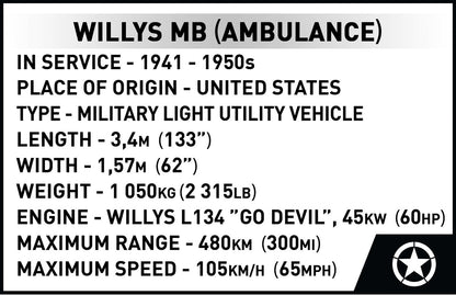 COBI Historical Collection WWII JEEP Willys MB, Medical 1:12 Scale Vehicle