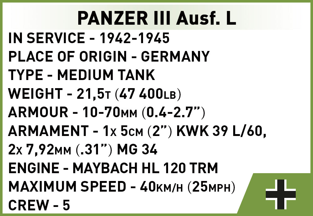 COBI Historical Collection WWII Pazner III Ausf. L 1:72 Scale Tank