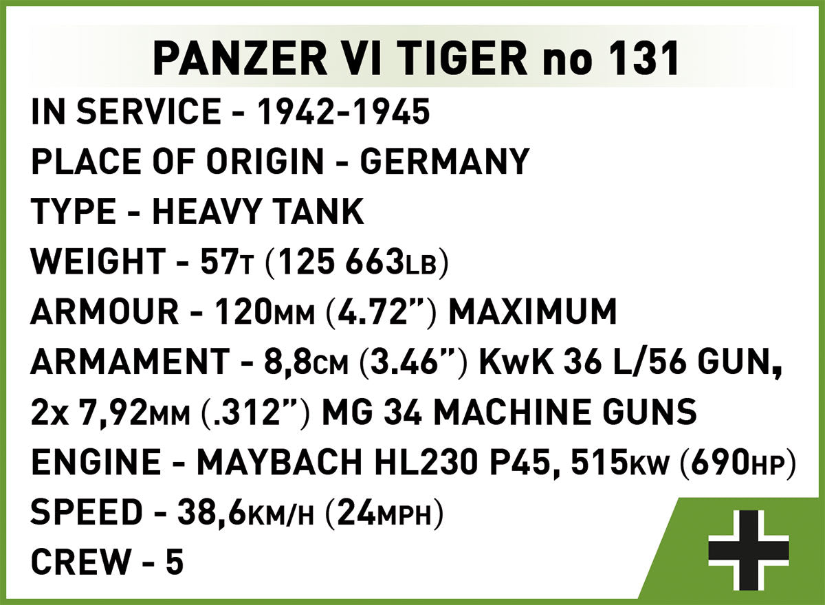 COBI The Tank Museum Historical Collection WWII PANZER VI TIGER I no. 131 Tank Model