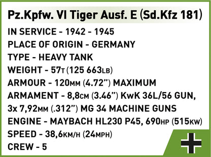 COBI Musee des Blindes Historical Collection WWII Pz.Kpfw. VI Tiger Ausf. E Tank Vehicle Model