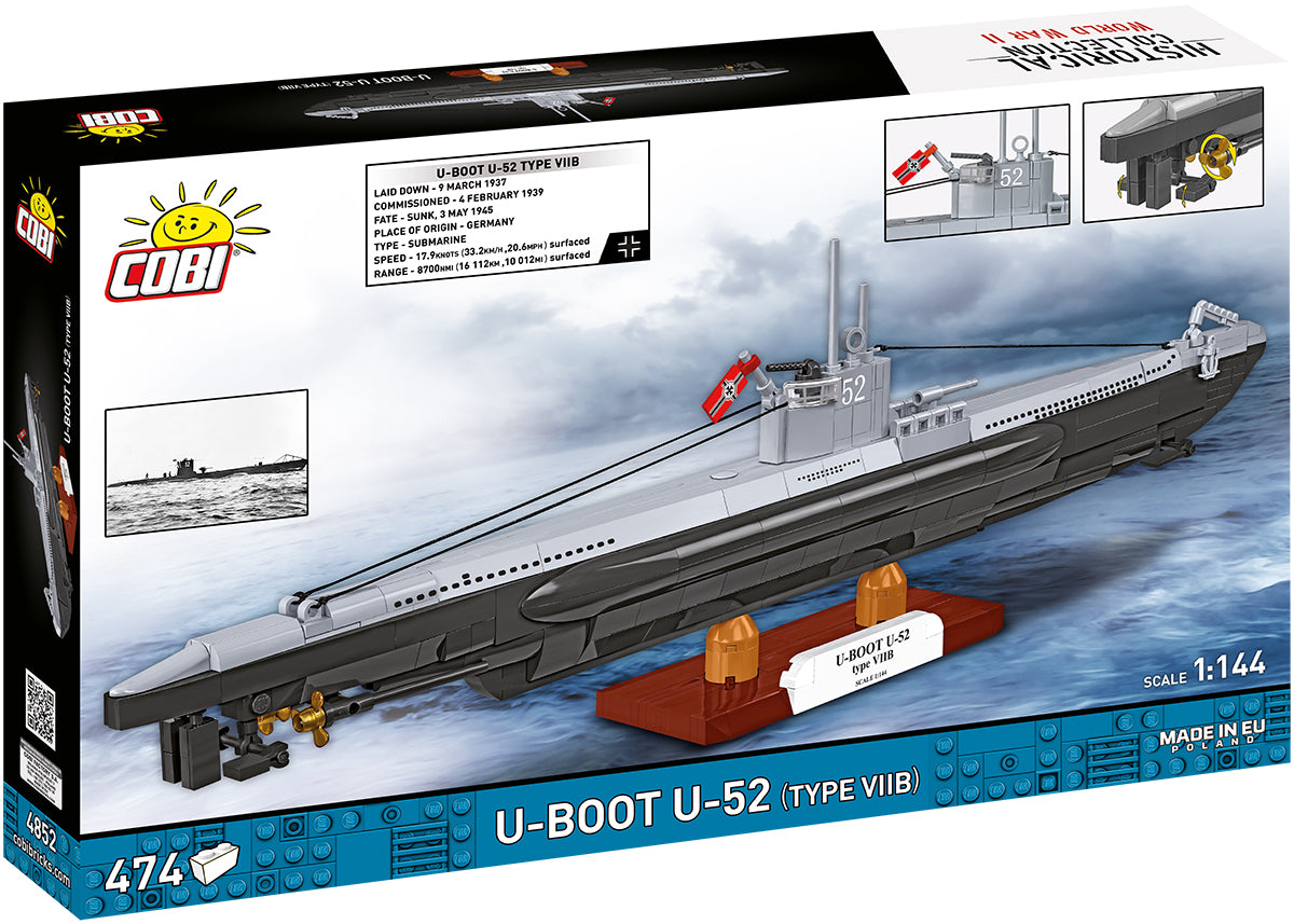 COBI Historical Collection WWII German Submarine Type VIIB (U-boat U-52) Building Set, 474 Pieces