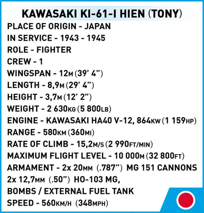 COBI Historical Collection WWII KAWASAKI KI-61-I HYEN (TONY) Plane