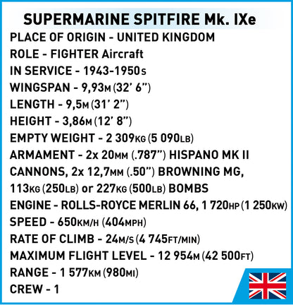 COBI Historical Collection WWII Supermarine Spitfire Mk. IXe, 364 Pieces