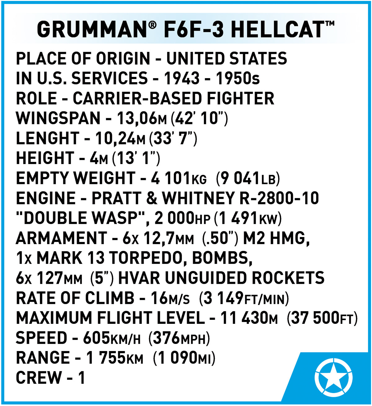 COBI Historical Collection WWII Grumman F6F Hellcat Aircraft