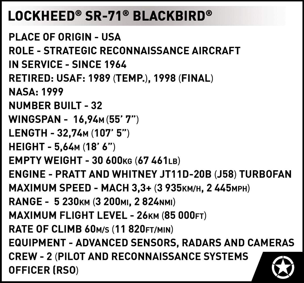 COBI Armed Forces Lockheed® SR-71® Blackbird® EXECUTIVE EDITION