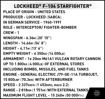 COBI Armed Forces Lockheed F-104 STARFIGHTER, 428 Pieces