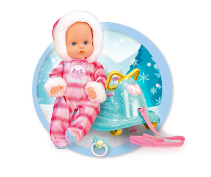 Nenuco 14" Baby Doll in Ski Suit and Sleigh Accesssory On Wheels With Color Chaning Nose, For Ages 2+