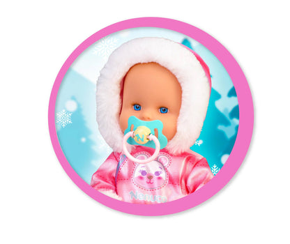 Nenuco 14" Baby Doll in Ski Suit and Sleigh Accesssory On Wheels With Color Chaning Nose, For Ages 2+