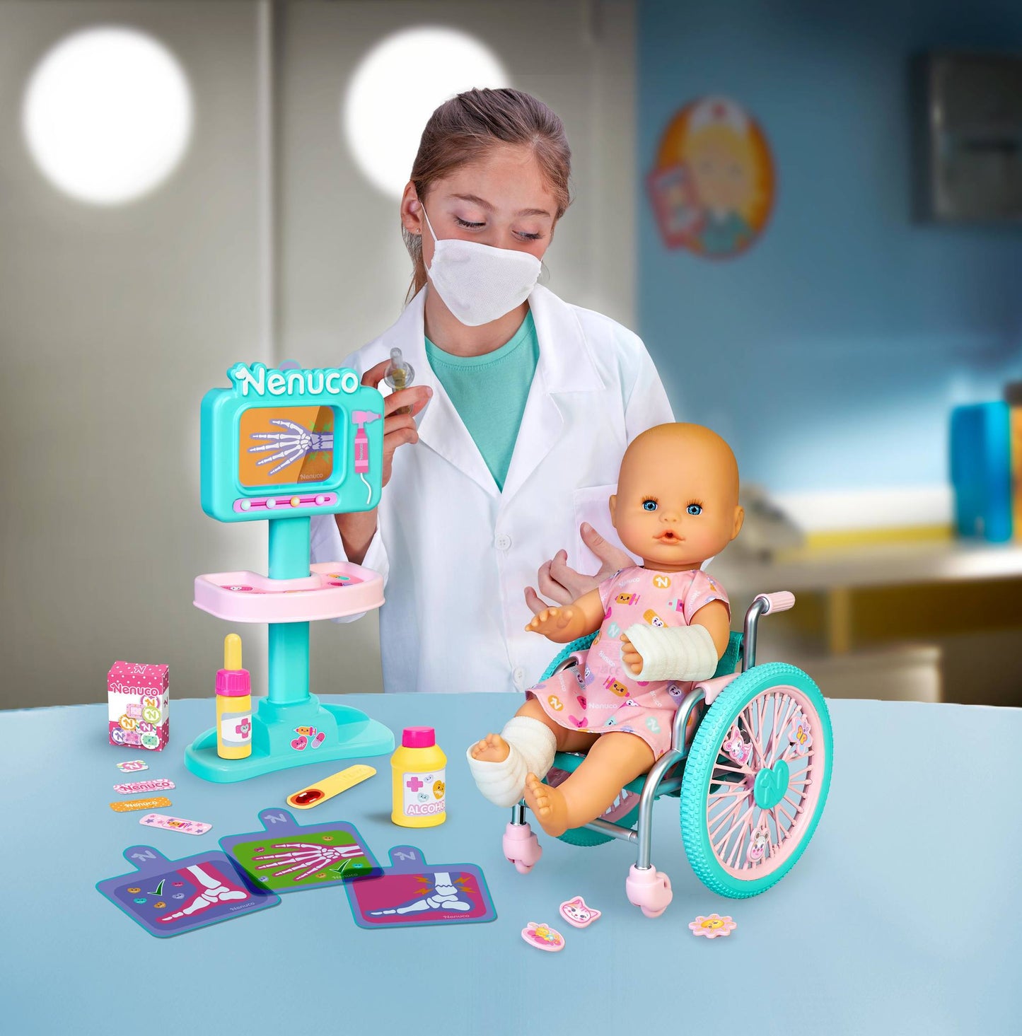 Nenuco Emergency Doctor 14" Baby Doll with X-Ray Machine, Wheelchair and 20 Accessories to Care For Her, For Ages 3+