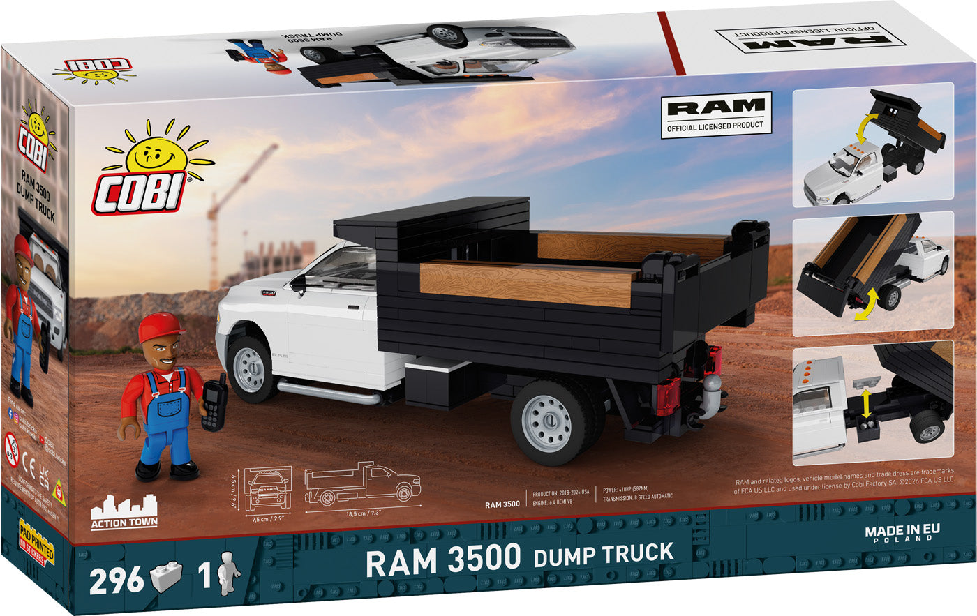 COBI RAM 3500 Dump Truck Building Set, 296 Pieces