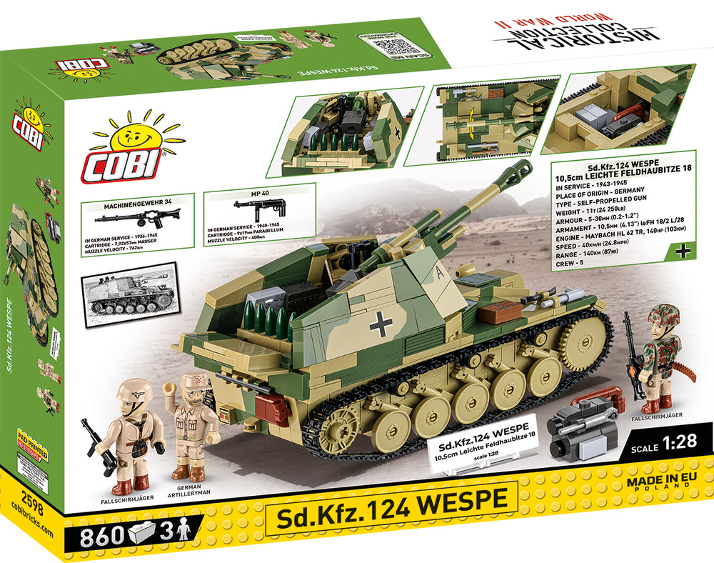 COBI Historical Collection WWII Sd.Kfz. 124 Wespe Tank Building Set, 855 Pieces