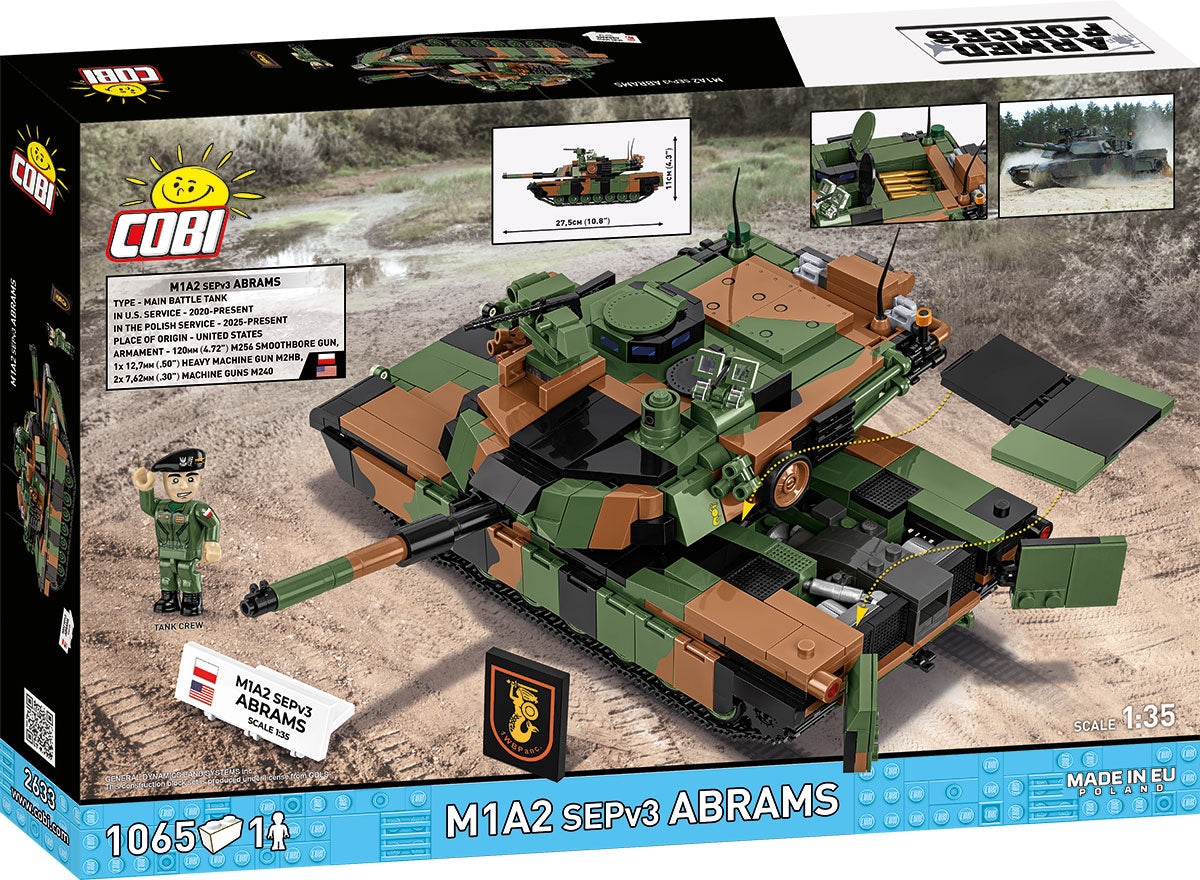 COBI Armed Forces M1A2 ABRAMS (PL) Tank Building Set, 1065 Pieces