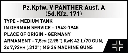 COBI Historical Collection WWII PZ.KPFW. V Panther AUSF. A (SD.KFZ.171) Tank, 1157 Pieces
